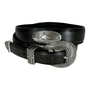 Onyx Black Western Belt with Silver Accents
